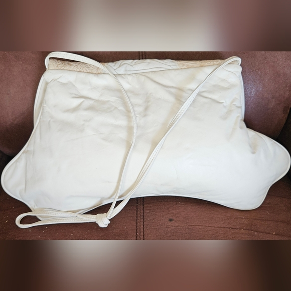 PELLE Vintage 80s Shoulder Bag Envelope Purse Ostrich Embossed Cream Leather - Picture 10 of 15